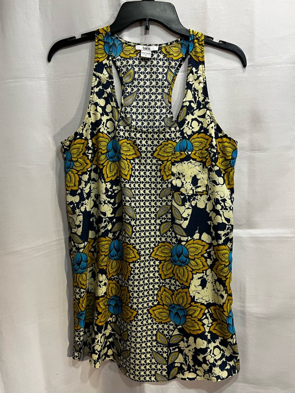 Bar III Racerback Tank Dress Coverup Navy Gold Floral Size S